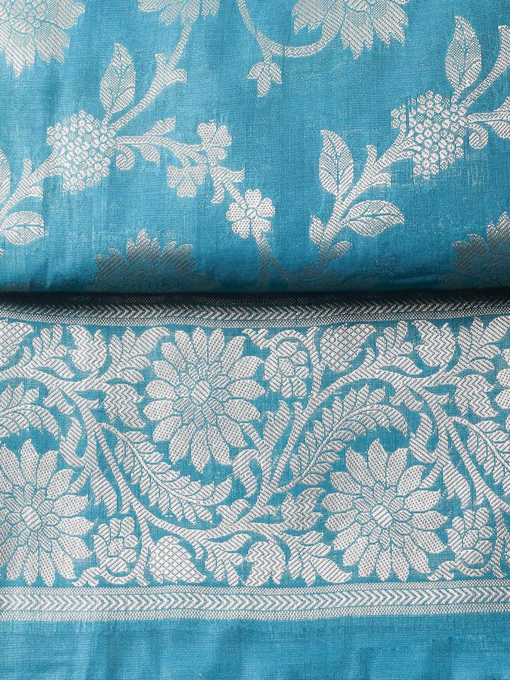 Woven Design Chanderi Unstitched Suit With Pant Dupatta