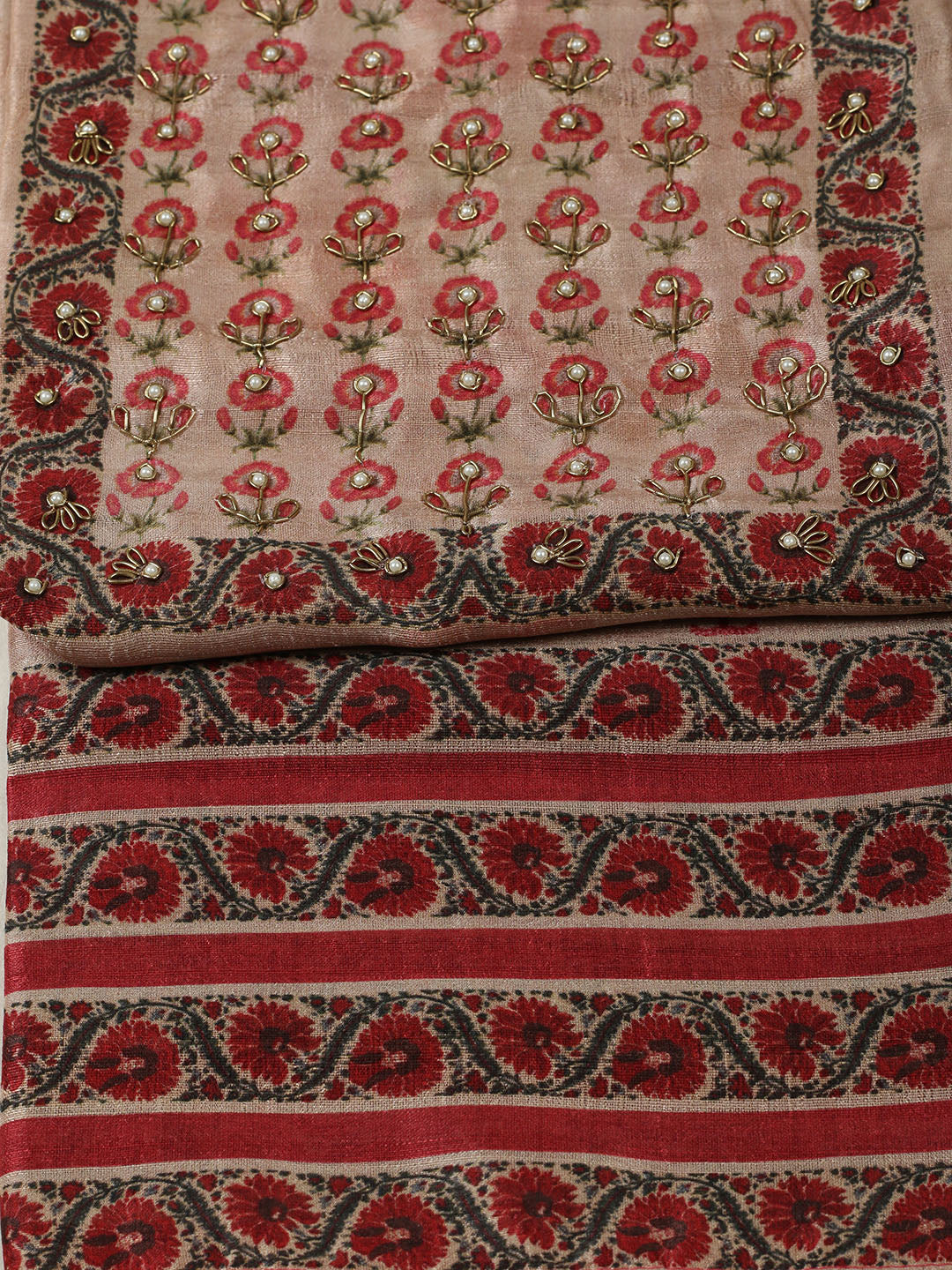 Embroidered Tussar Unstitched Suit With Pant &amp; Dupatta