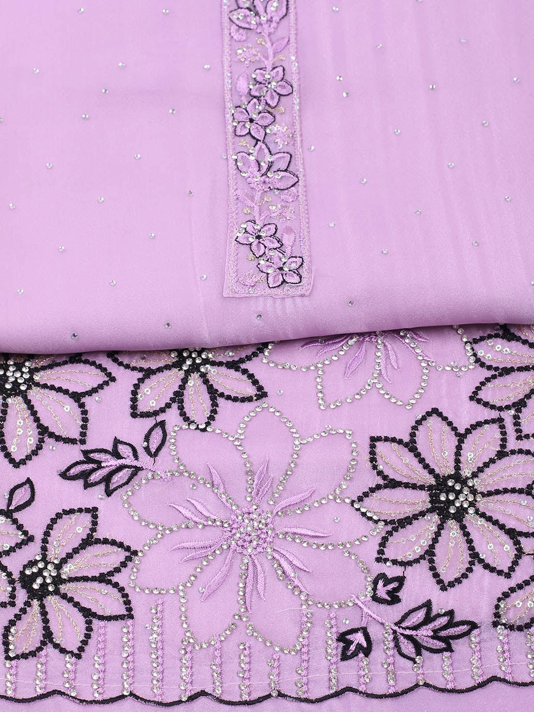 Embellished Organza Unstitched Suit With Pant &amp; Dupatta