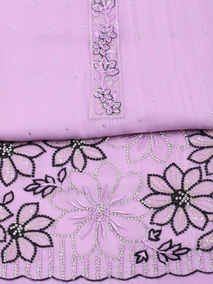 Embellished Organza Unstitched Suit With Pant &amp; Dupatta