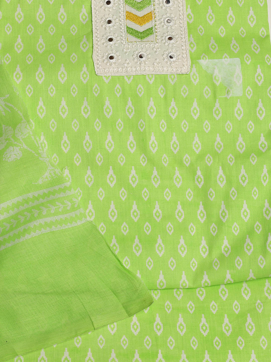 Printed Cotton Blend Unstitched Suit With Dupatta