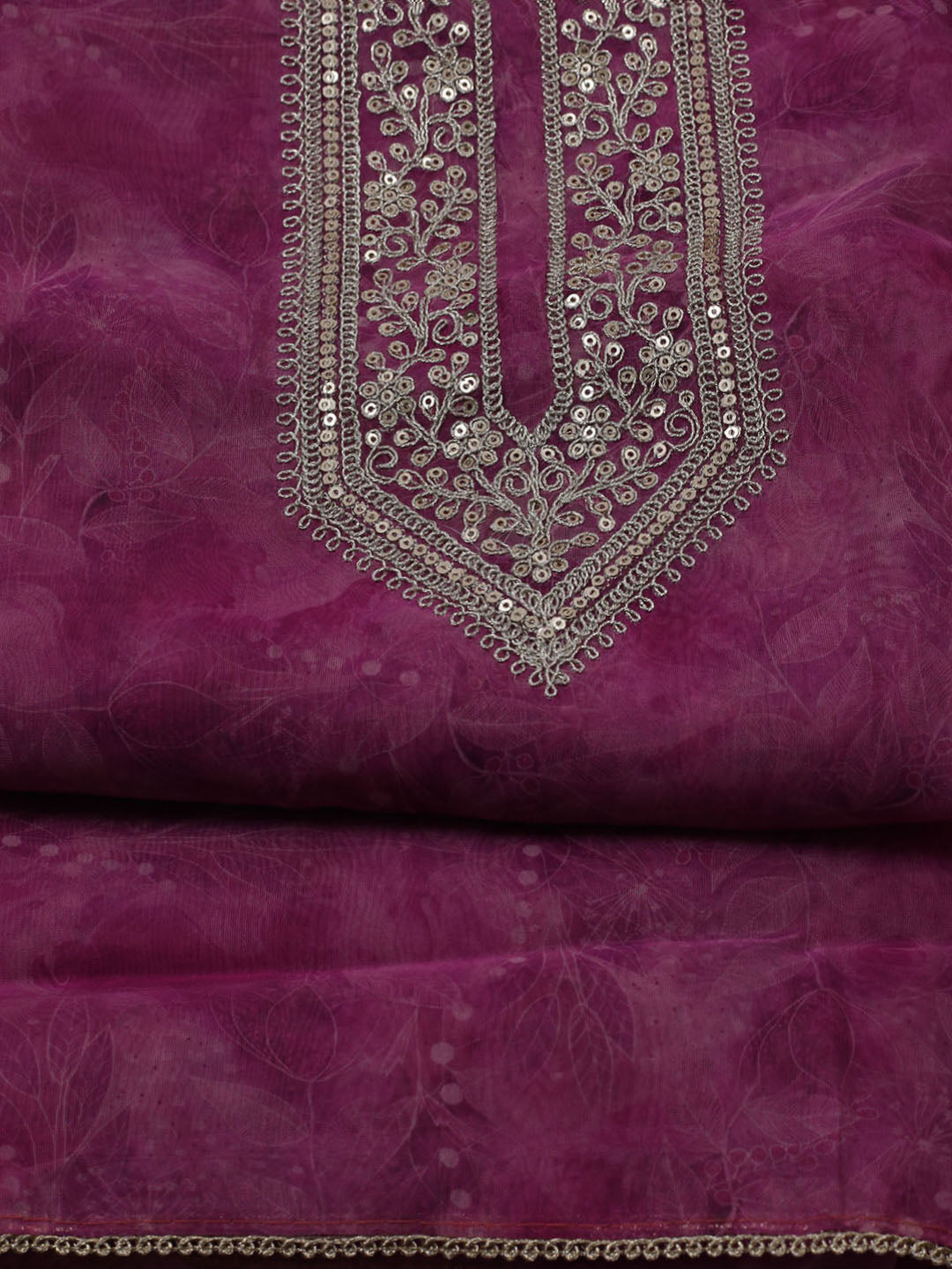 Neck Embroidered Organza Unstitched Suit With Dupatta