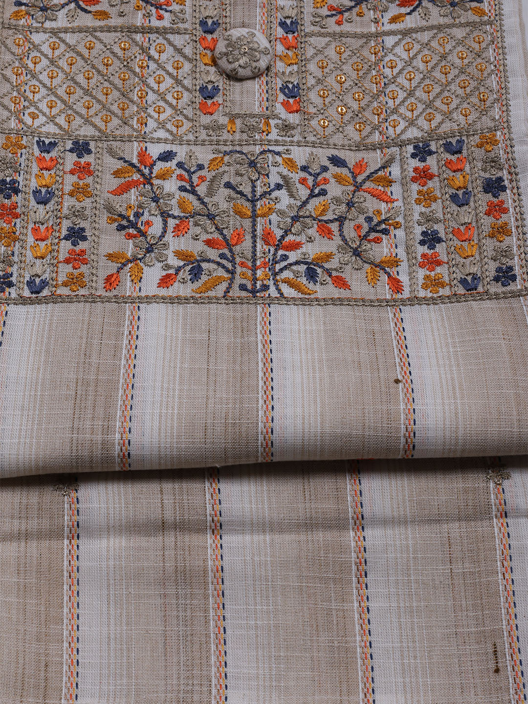 Neck Embroidered Cotton Blend Unstitched Suit With Dupatta