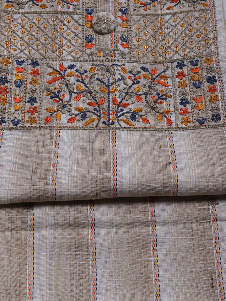 Neck Embroidered Cotton Blend Unstitched Suit With Dupatta