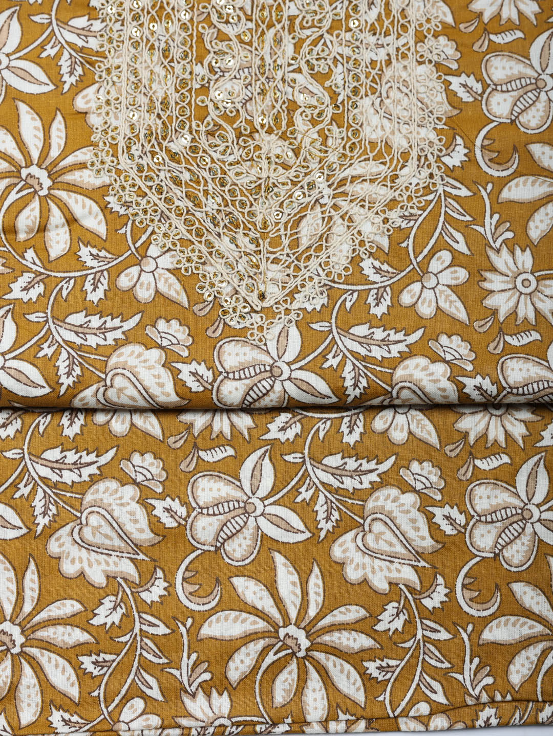 Printed Cotton Blend Unstitched Suit With Pant &amp; Dupatta