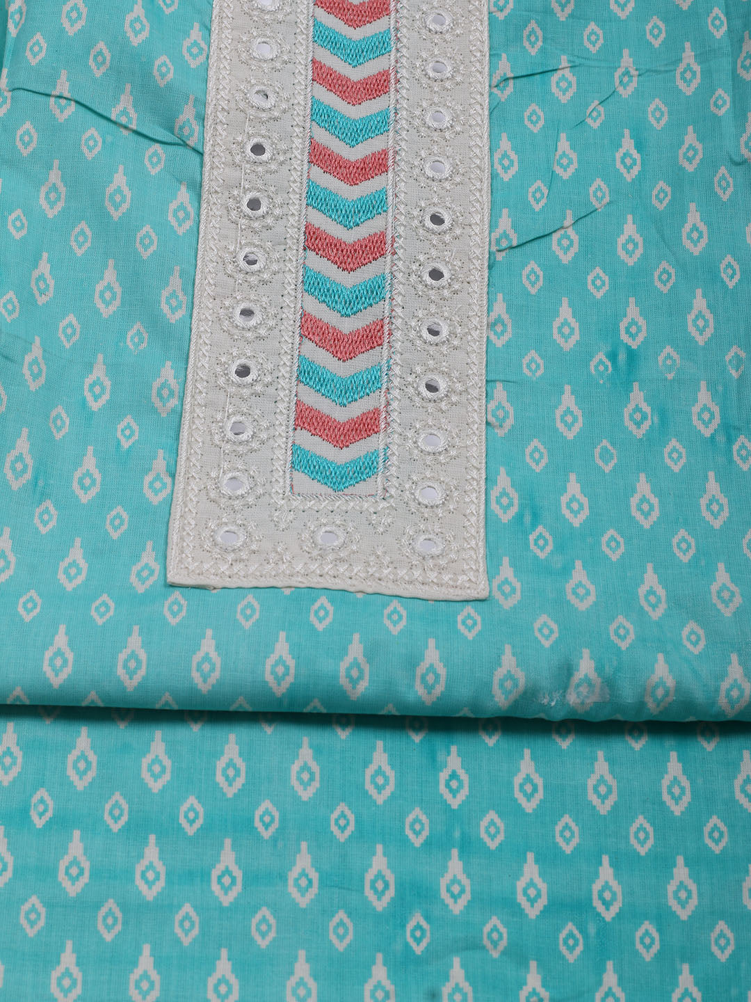 Printed Cotton Blend Unstitched Suit With Dupatta