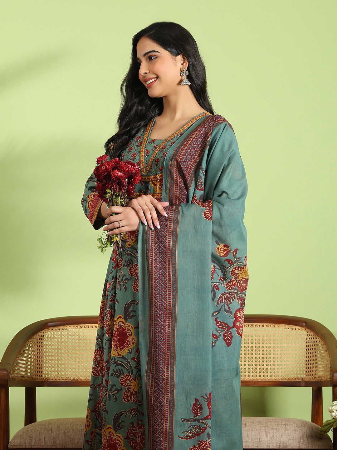 Printed Cotton Kurta With Pant &amp; Dupatta