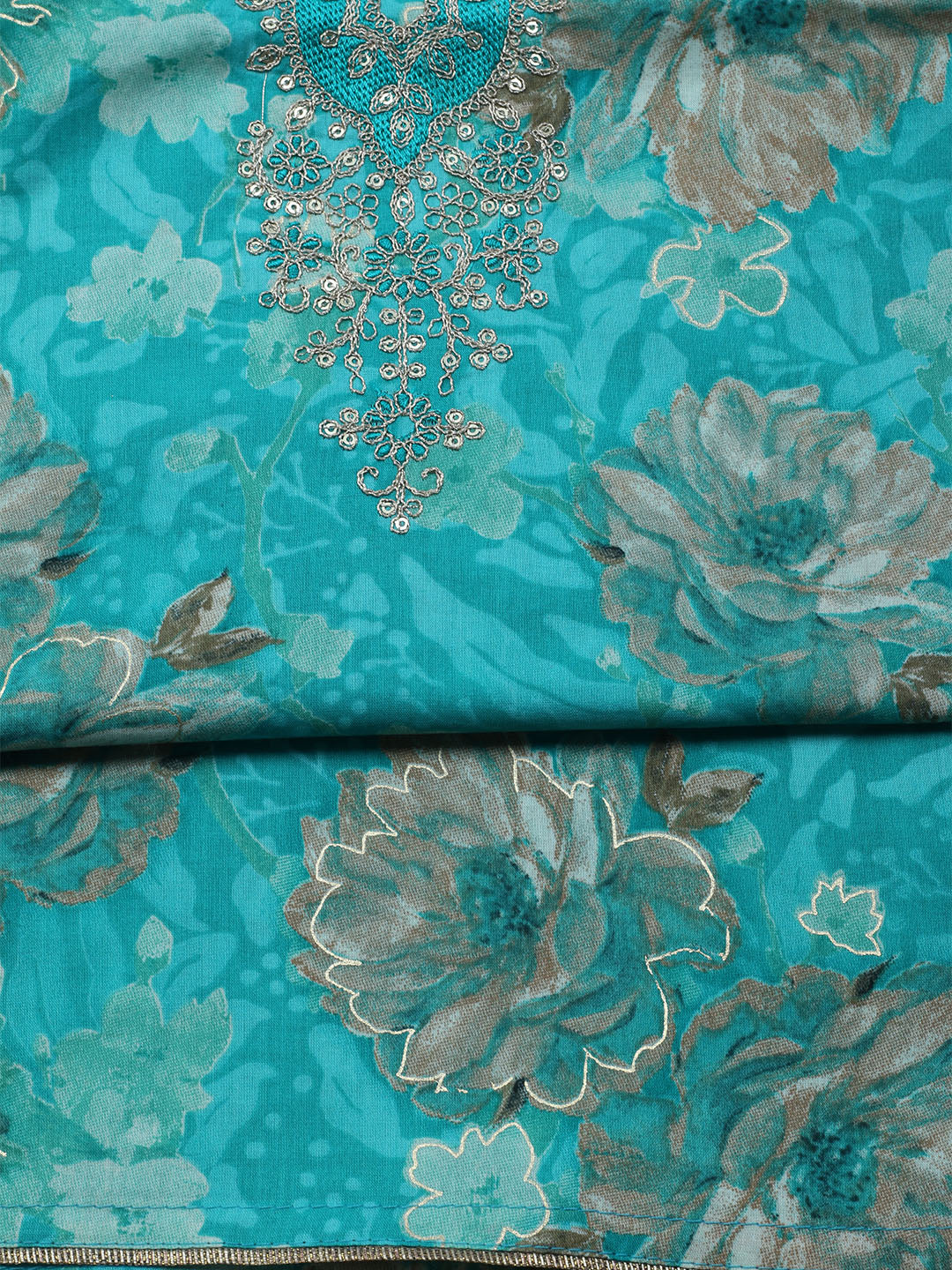 Neck Embroidered Cotton Blend Unstitched Suit With Dupatta