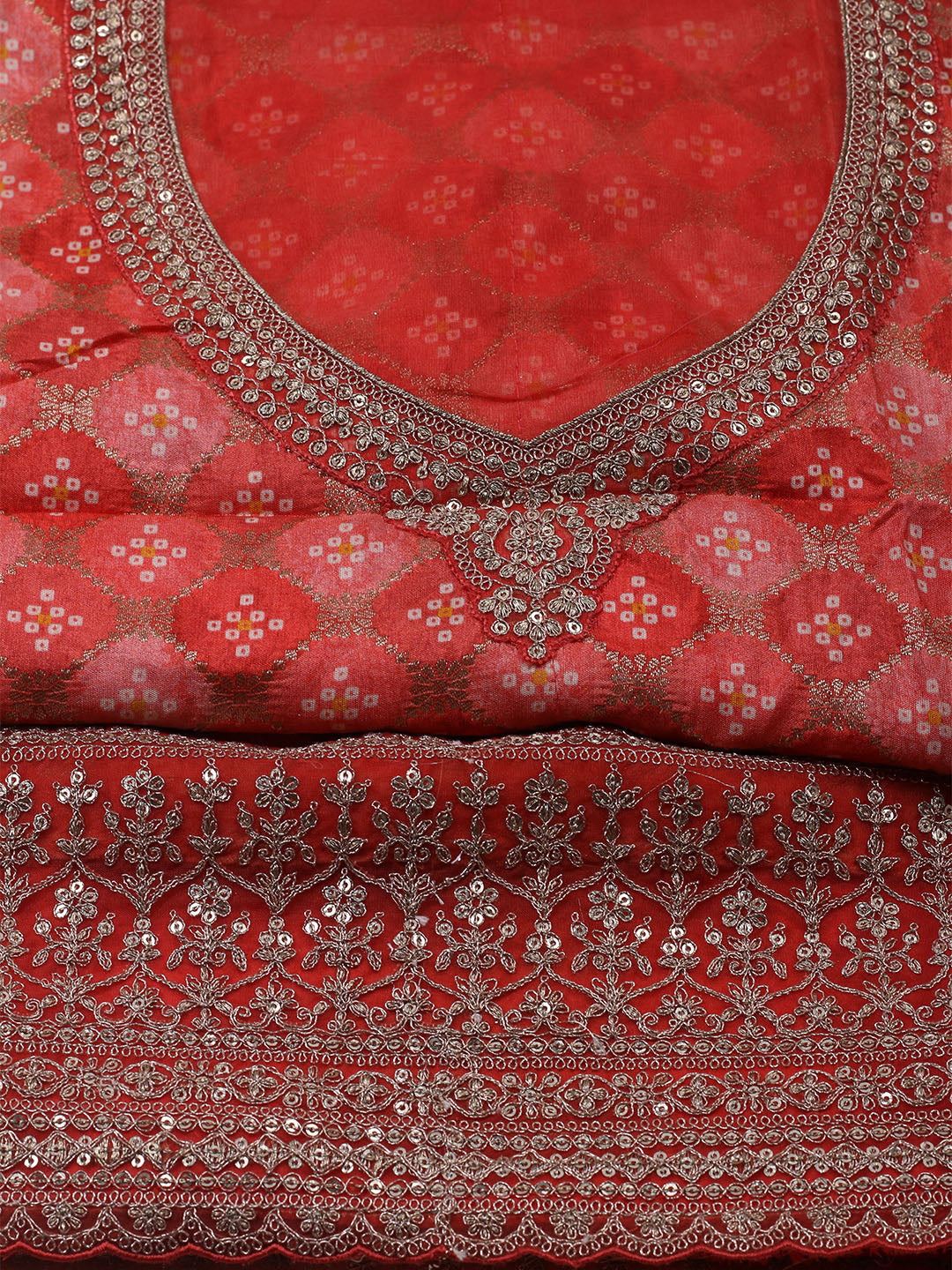 Embroidered Art Silk Unstitched Suit With Dupatta