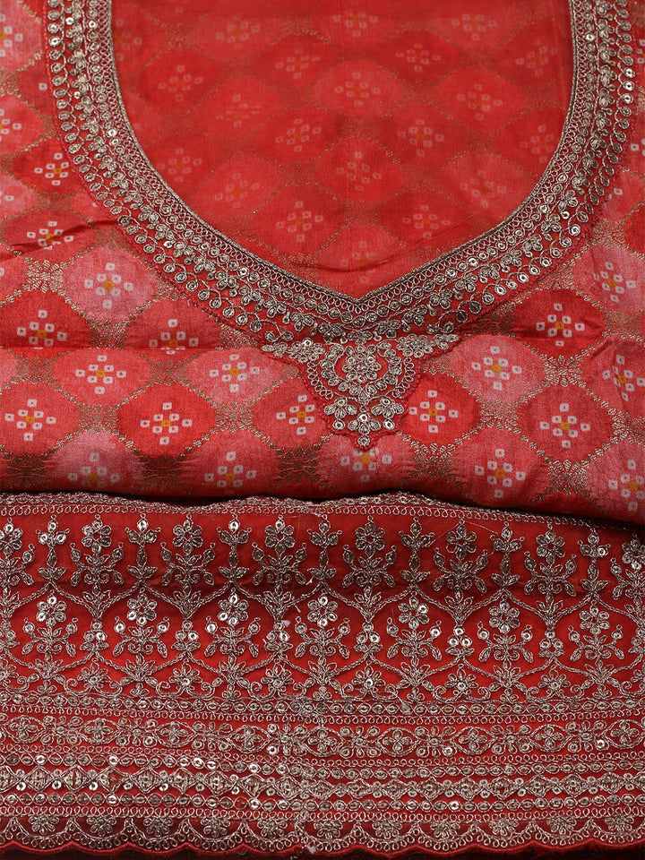 Embroidered Art Silk Unstitched Suit With Dupatta