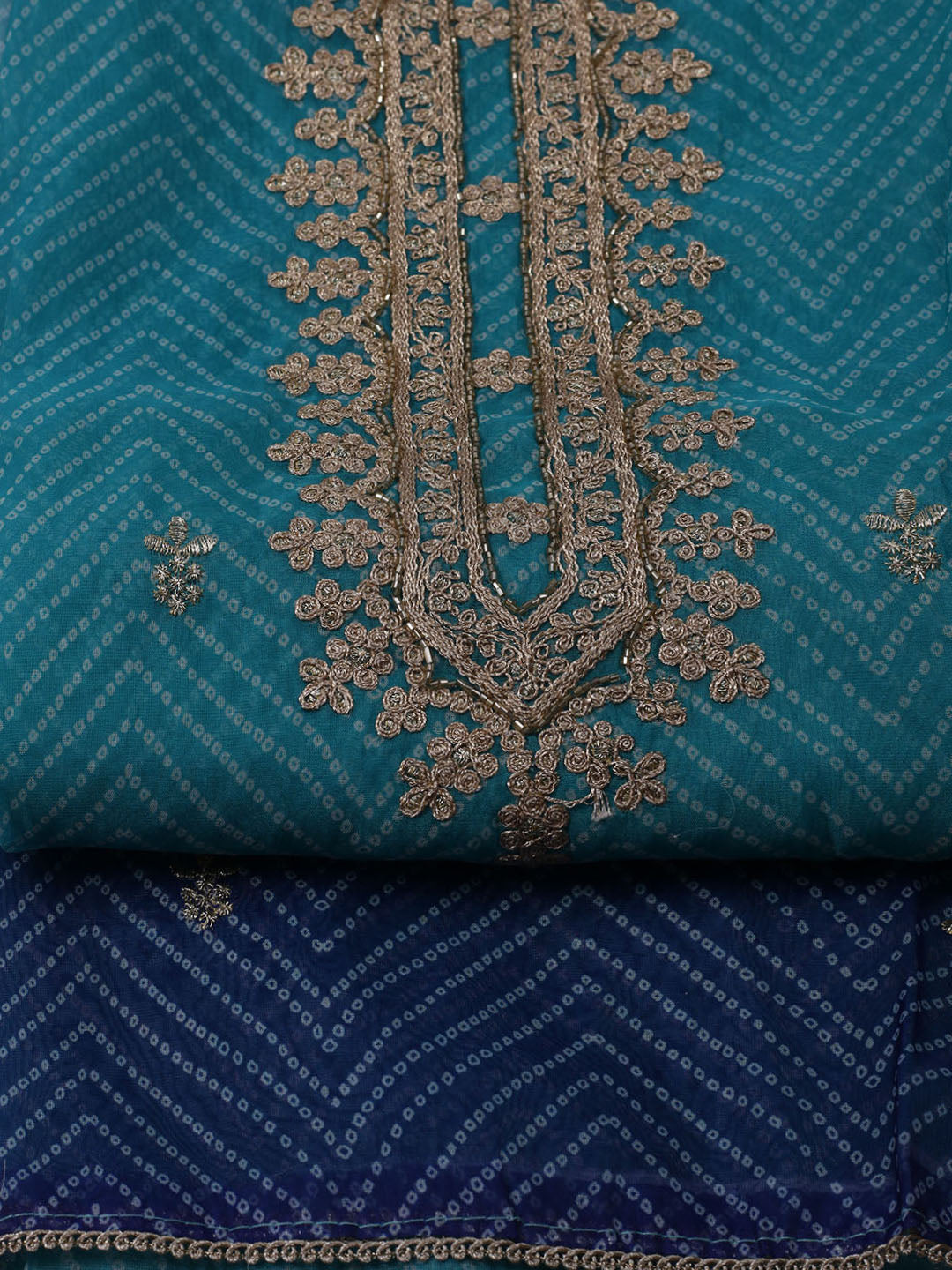 Neck Embroidered Organza Unstitched Suit With Dupatta