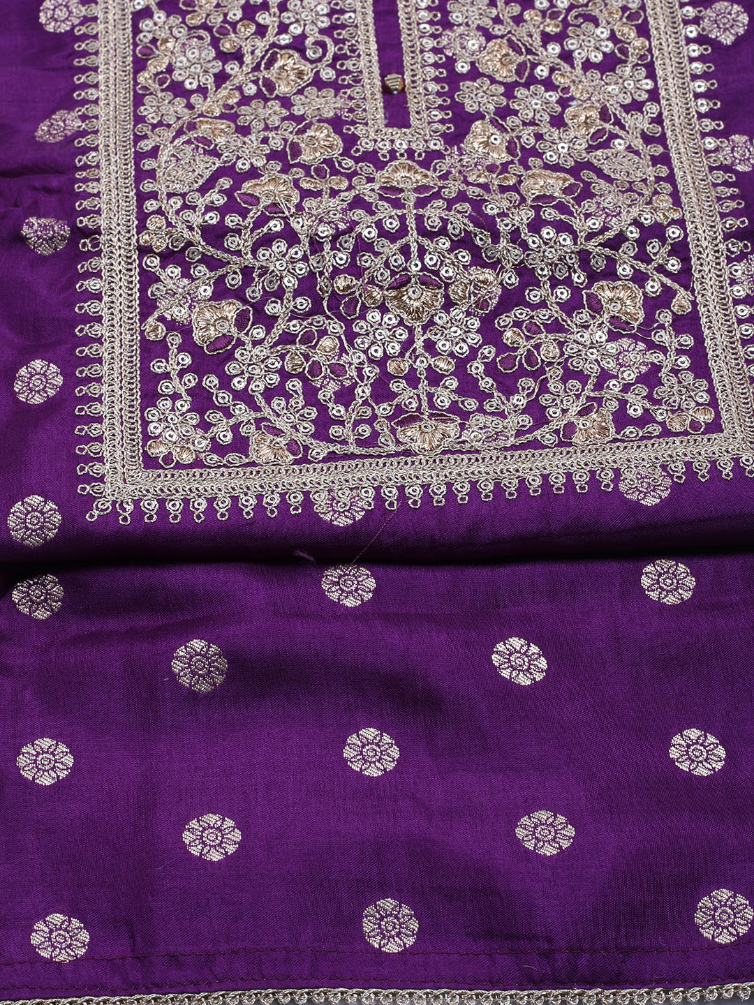 Neck Embroidered Chanderi Unstitched Suit With Dupatta