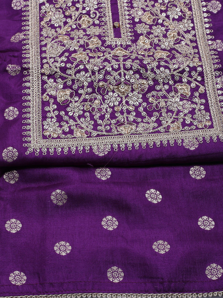Neck Embroidered Chanderi Unstitched Suit With Dupatta