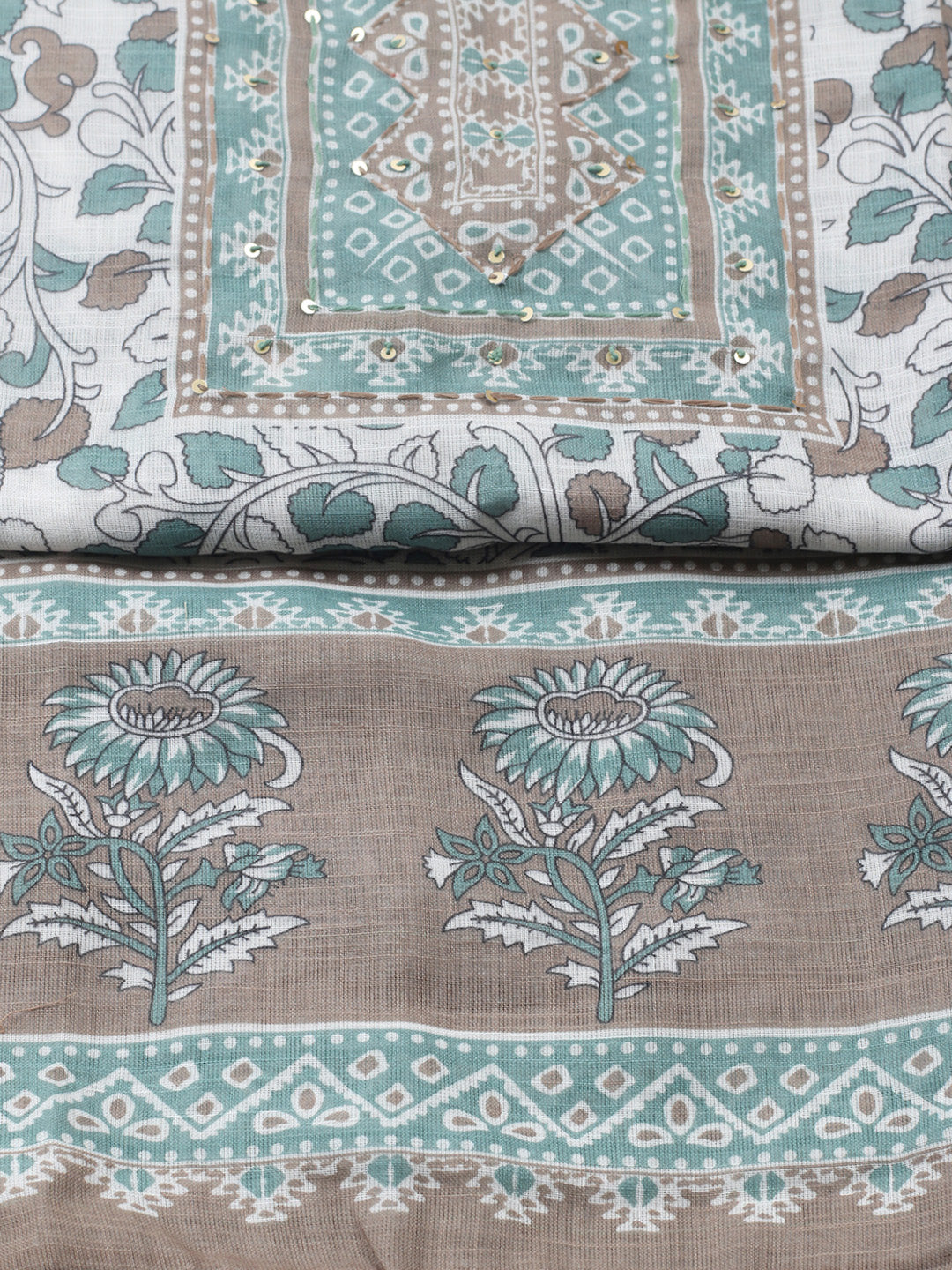 Printed Linen Blend Unstitched Suit With Pant &amp; Dupatta