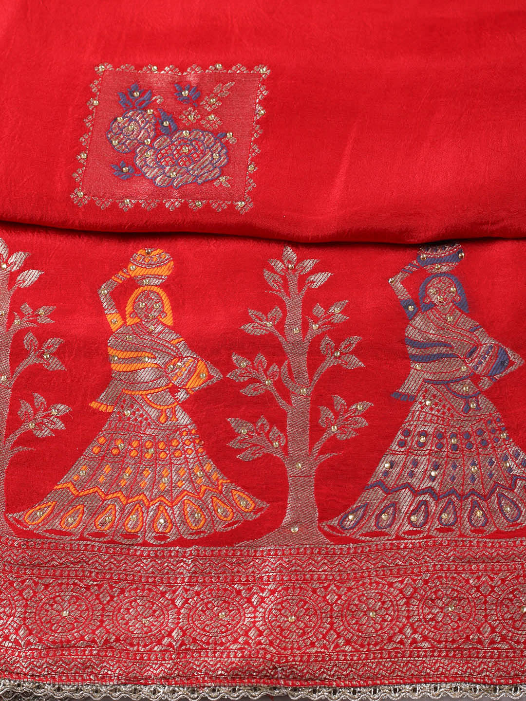 Woven Design Chanderi Unstitched Suit With Pant &amp; Dupatta