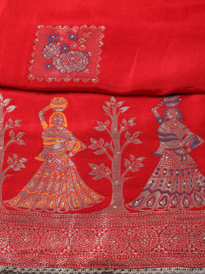 Woven Design Chanderi Unstitched Suit With Pant &amp; Dupatta