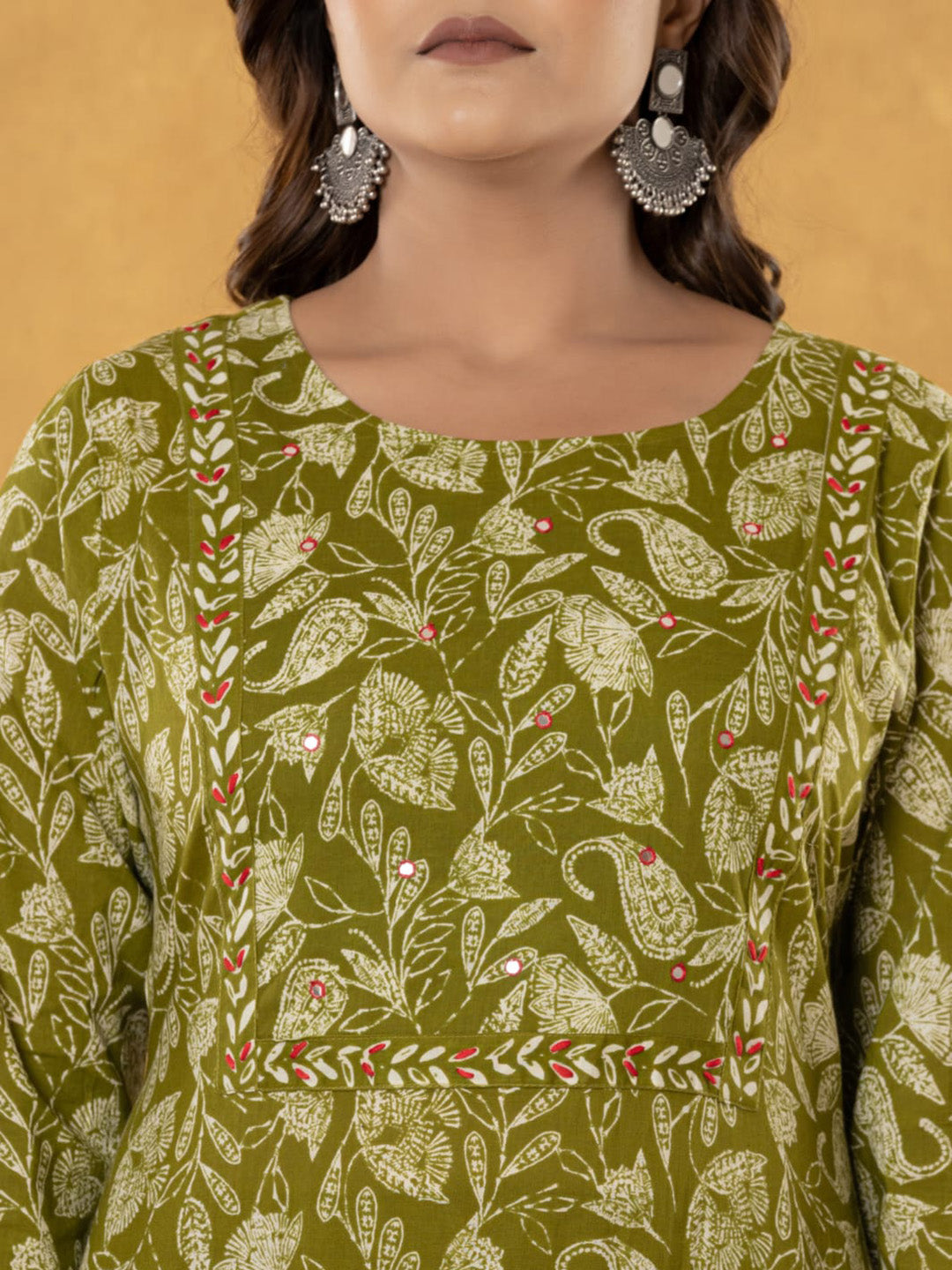 Embroidered Cotton Blend Kurta With Pant &amp; Dupatta