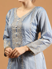 Resham Zari Sequins Work Organza Chinnon Kurta And Kurta