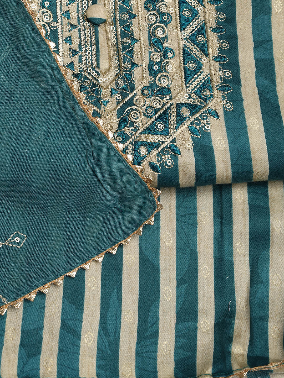 Neck Embroidered Cotton Blend Unstitched Suit With Dupatta