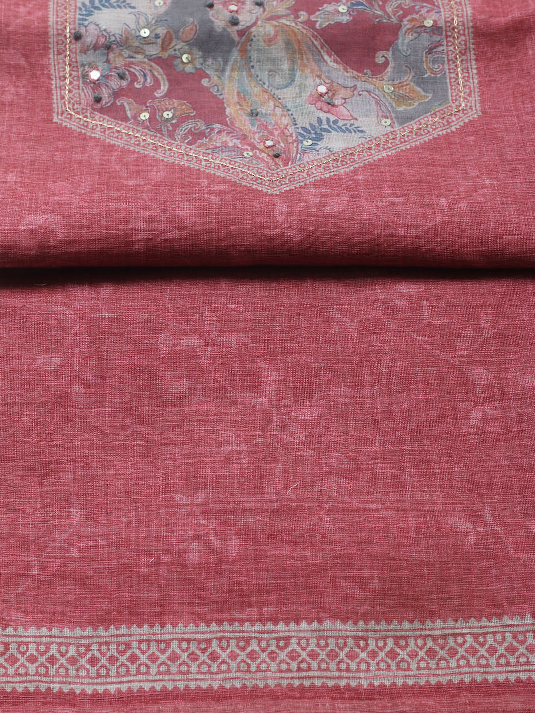 Embroidered Linen Blend Unstitched Suit With Pant &amp; Dupatta