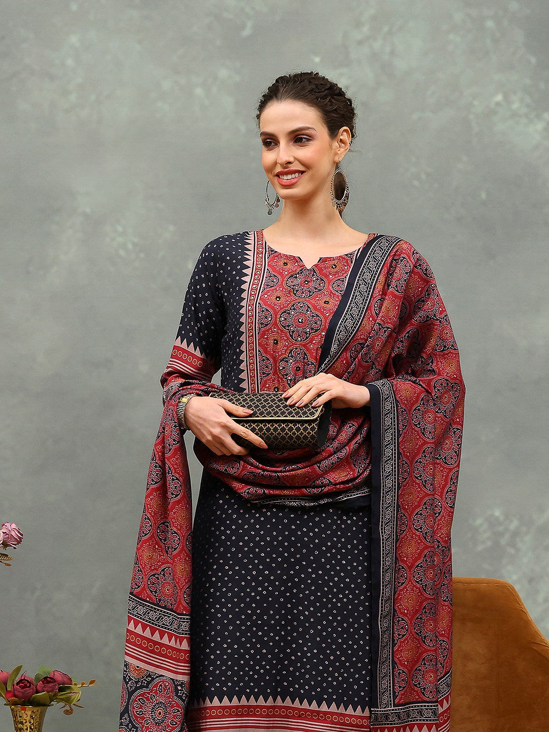 Printed Muslin Kurta With Pants & Dupatta