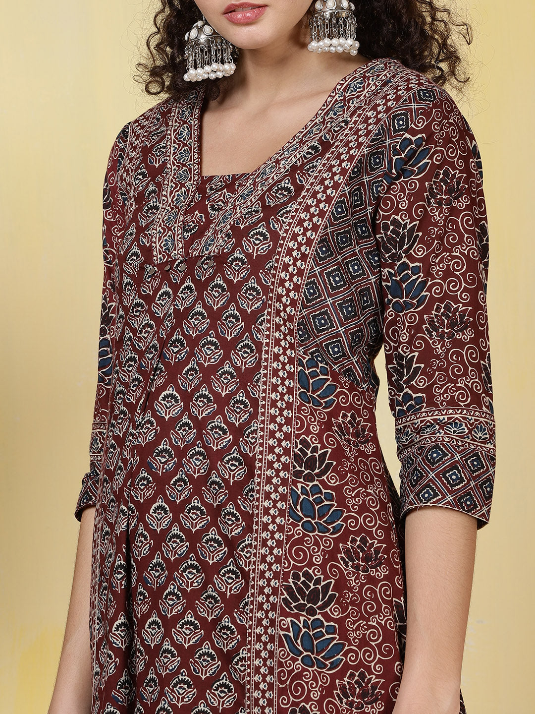 Printed Cotton Blend Kurta With Pants &amp; Dupatta