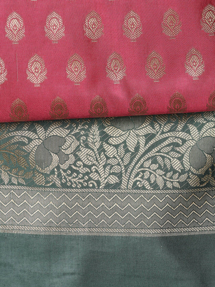 Woven Banarasi Chanderi Unstitched Suit With Dupatta