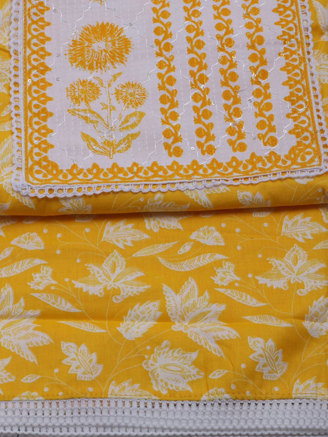 Printed Cotton Blend Unstitched Suit With Dupatta