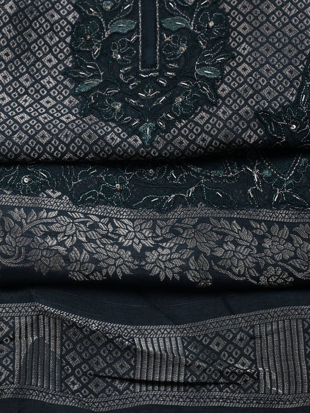 Embroidered Art Silk Unstitched Suit With Dupatta