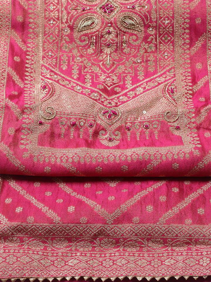 Woven Design Chanderi Unstitched Kurta With Pant &amp; Dupatta