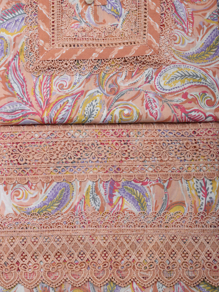 Embroidered Cotton Blend Unstitched Suit With Pant &amp; Dupatta