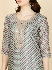 Floral Printed Chanderi Kurta With Pants