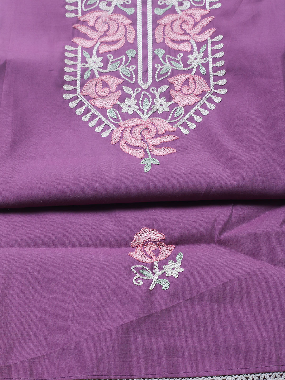 Embroidered Chanderi Unstitched Suit With Pant &amp; Dupatta
