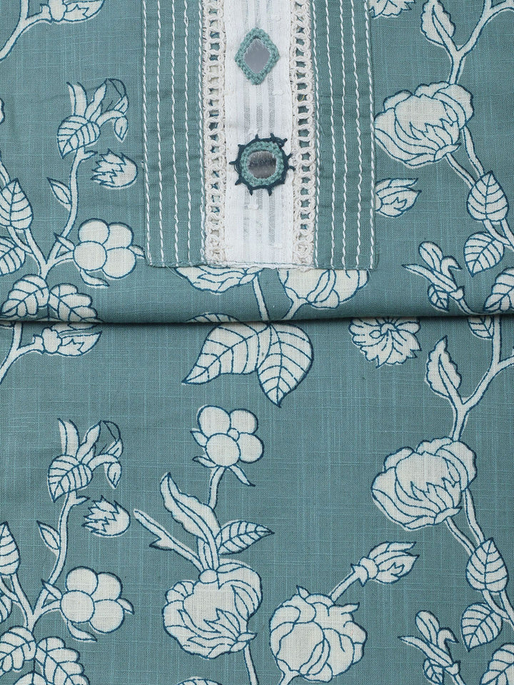 Embroidered Cotton Blend Unstitched Suit With Pant &amp; Dupatta