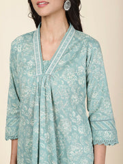 Floral Printed Cotton Kurta With Pants