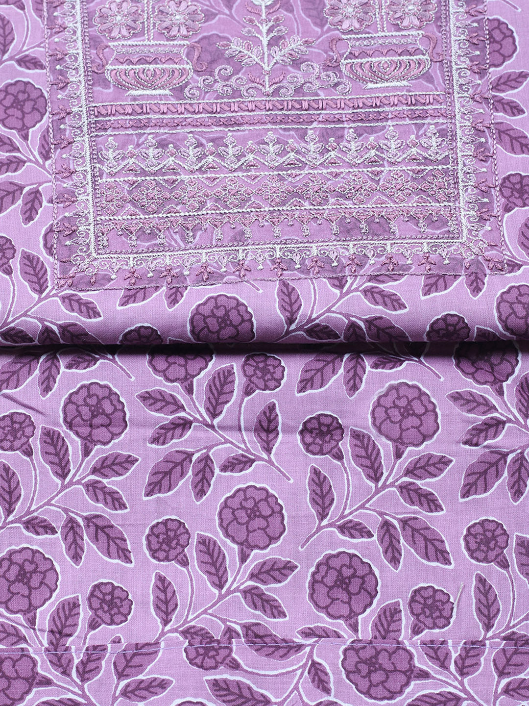 Embroidered Cotton Blend Unstitched Suit With Pant &amp; Dupatta
