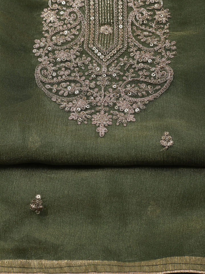 Embroidered Tissue Unstitched Suit With Pant &amp; Dupatta