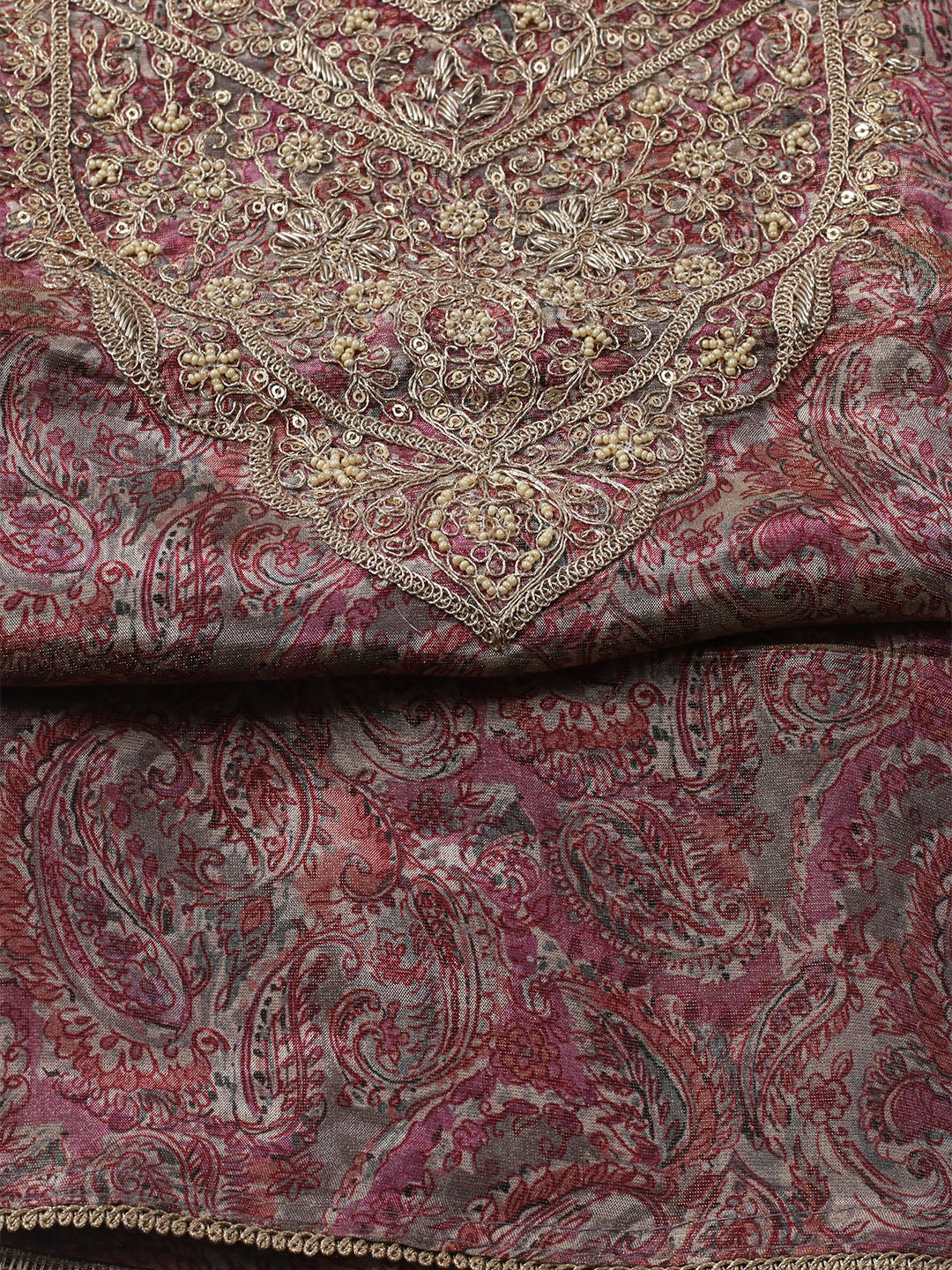 Embroidered Tissue Unstitched Kurta With Pant &amp; Dupatta