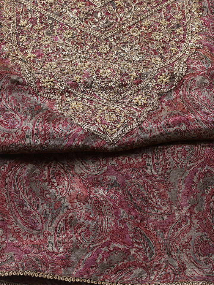 Embroidered Tissue Unstitched Kurta With Pant &amp; Dupatta