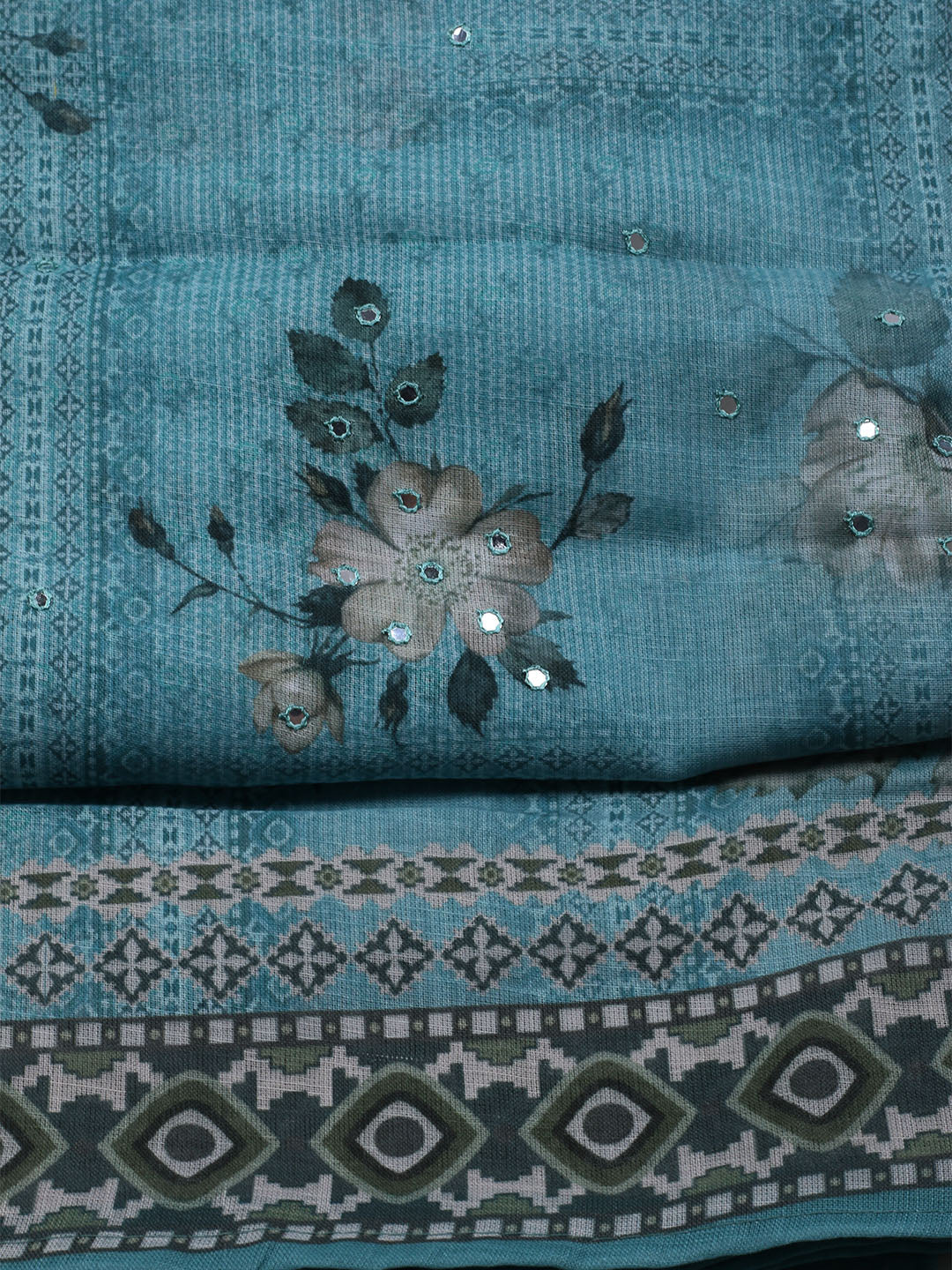 Floral Printed Linen Unstitched Suit With Dupatta
