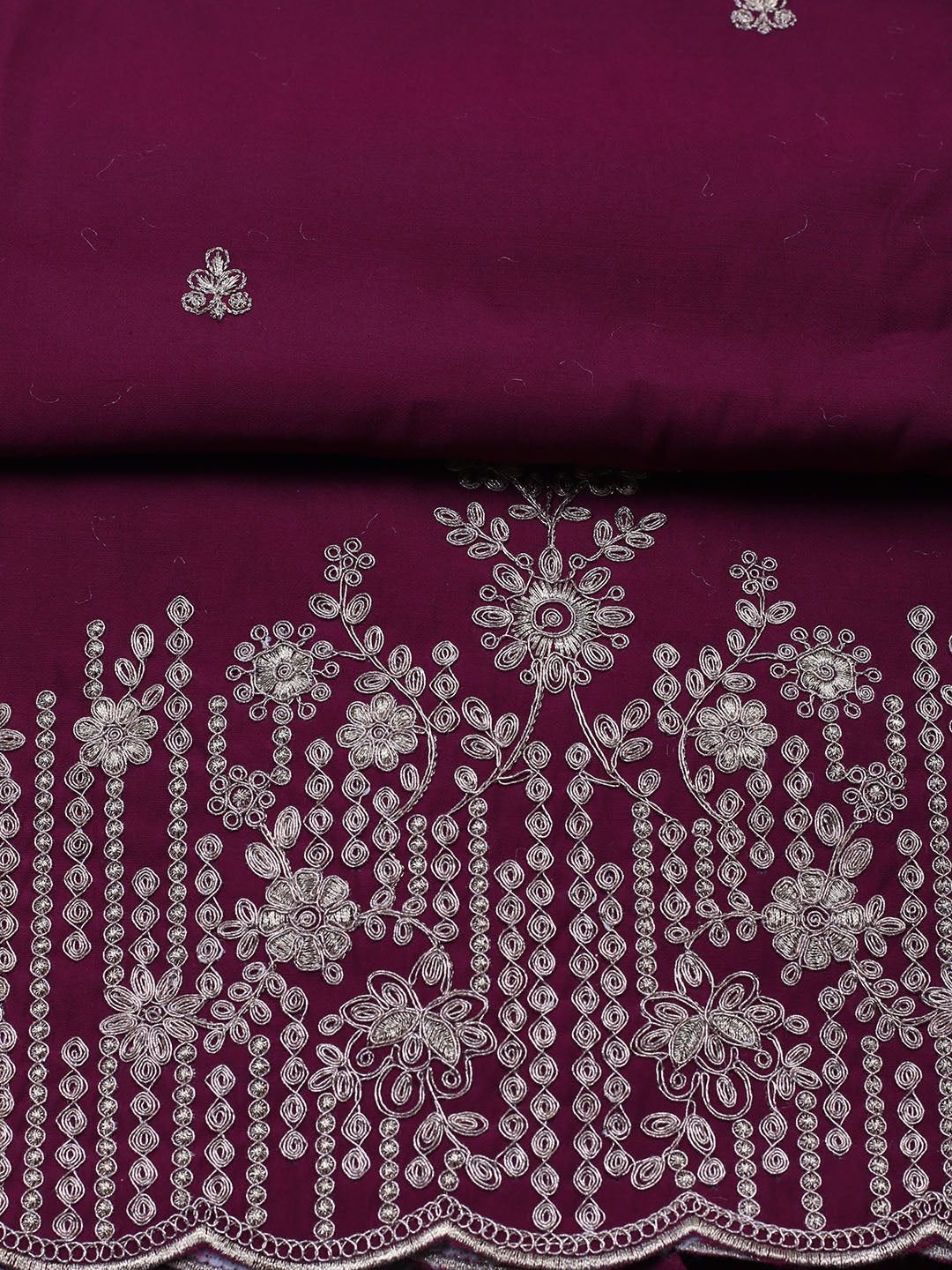 Embroidered Chanderi Unstitched Suit With Pant &amp; Dupatta