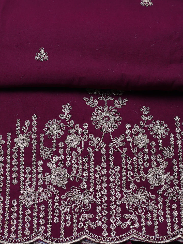 Embroidered Chanderi Unstitched Suit With Pant &amp; Dupatta