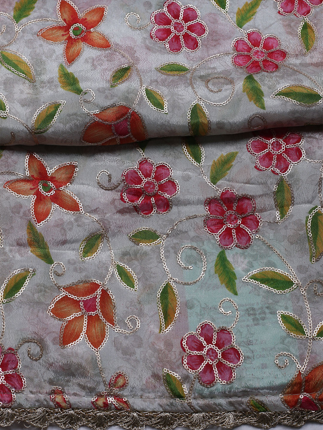 Neck Embroidered Chinnon Unstitched Suit With Dupatta