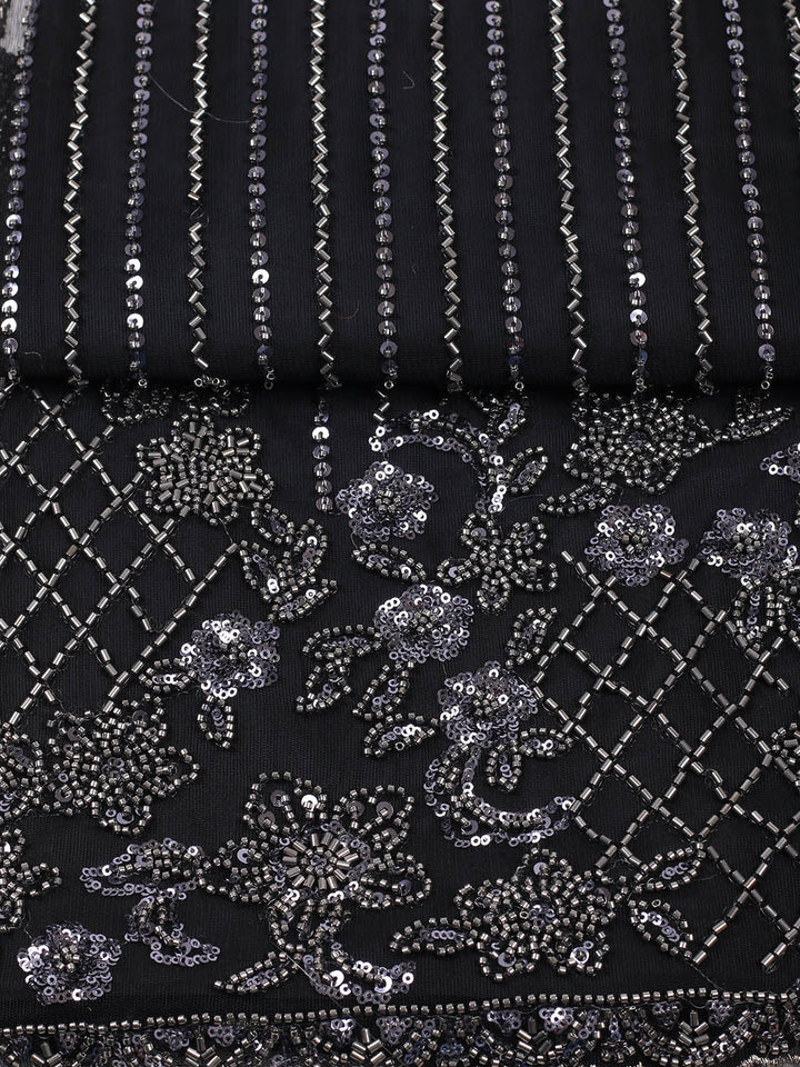 Embroidered Net Unstitched Suit With Pant &amp; Dupatta