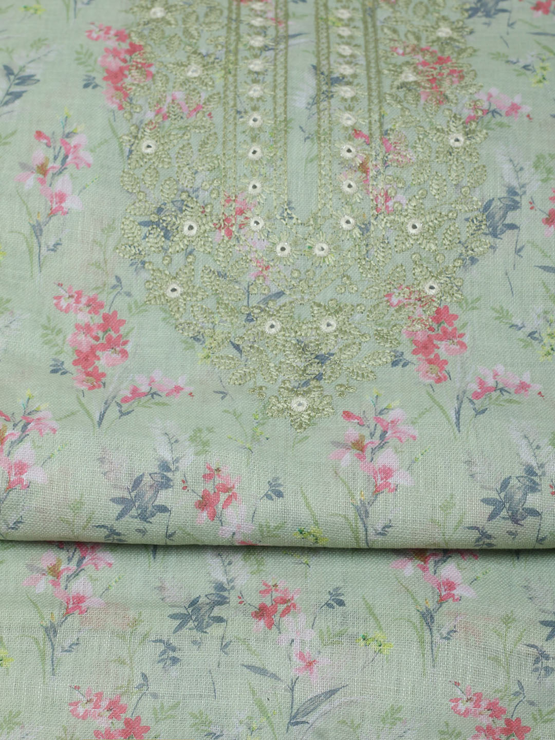 Embroidered Cotton Unstitched Suit With Pant &amp; Dupatta