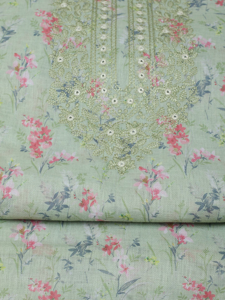 Embroidered Cotton Unstitched Suit With Pant &amp; Dupatta