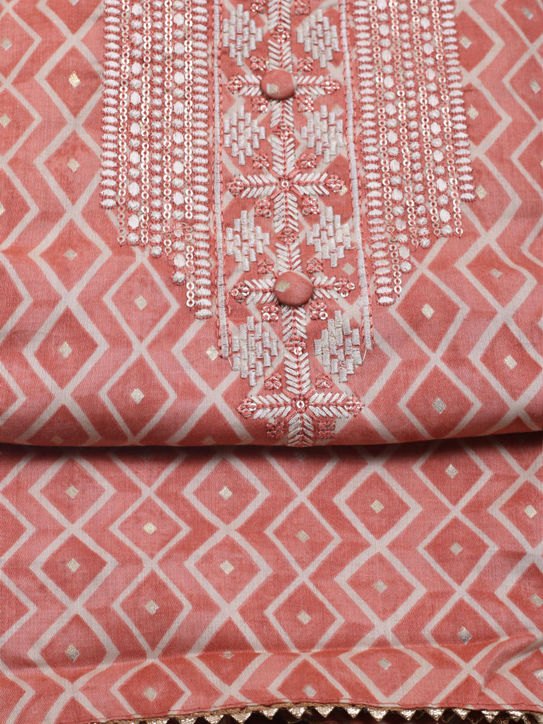 Printed Cotton Blend Unstitched Suit With Dupatta