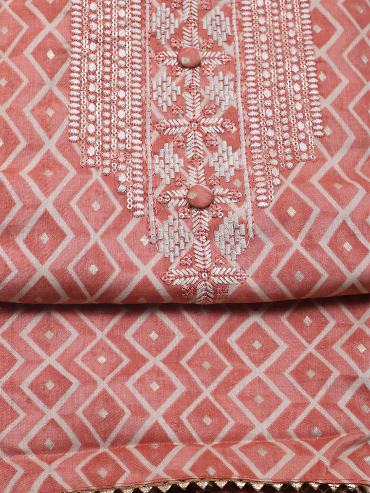 Printed Cotton Blend Unstitched Suit With Dupatta