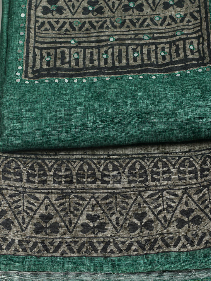 Printed Chanderi Unstitched Suit With Pant &amp; Dupatta