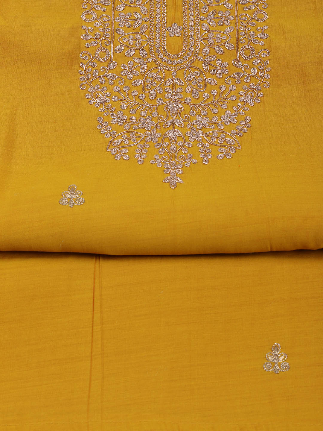 Embroidered Chanderi Unstitched Suit With Pant &amp; Dupatta